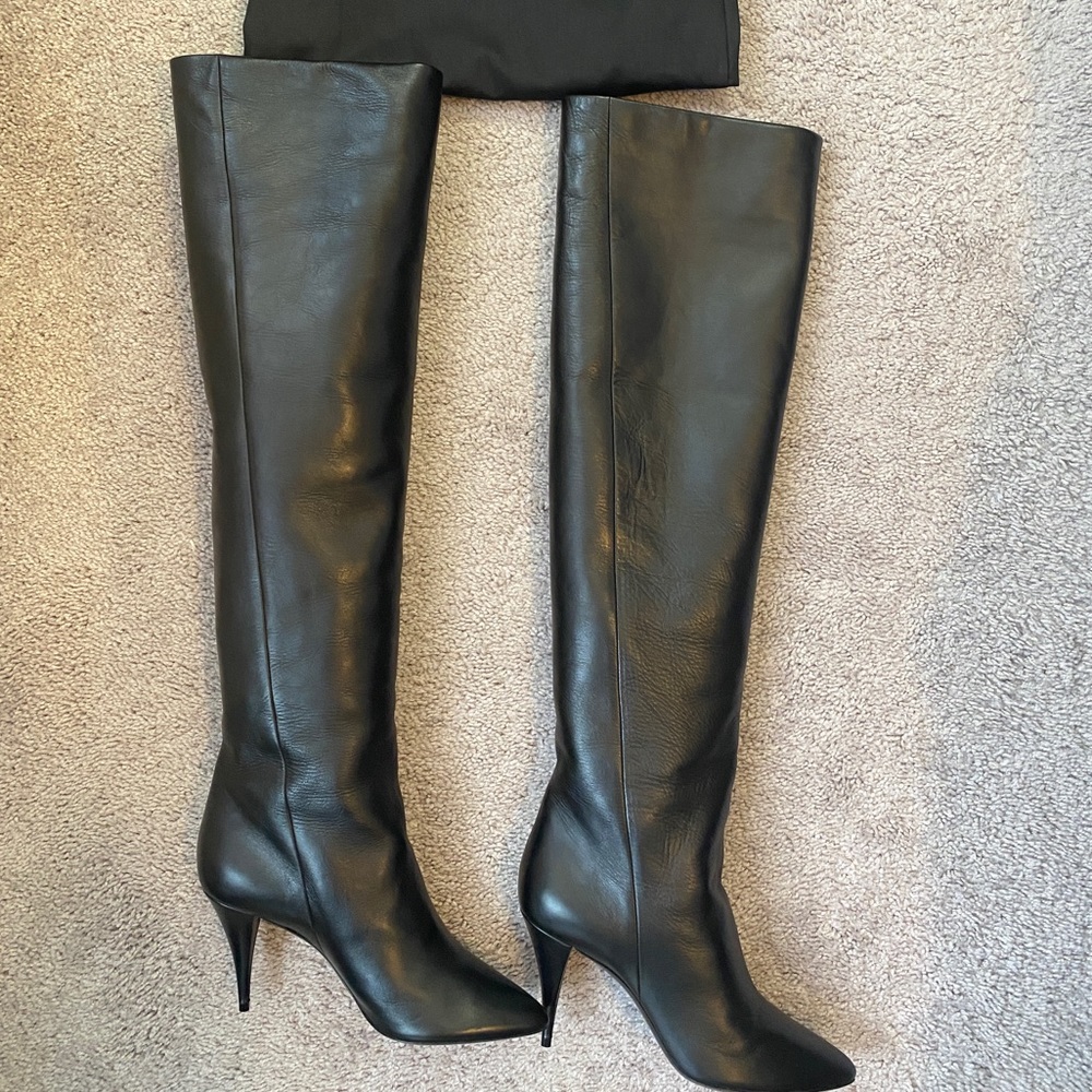 SAINT LAURENT KIKI 90mm Black Leather Over The Knee Heel Boots 40 - Picture 2 of 13